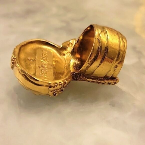 Yves Saint Laurent YSL Size 6 Arty Black RARE Cabochon Vintage 24KT Gold Ring - Picture 11 of 12